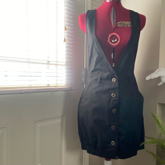 Etam women black cotton button down sleeveless overall tunic mini. Size S. NWT. - Picture 2 of 15
